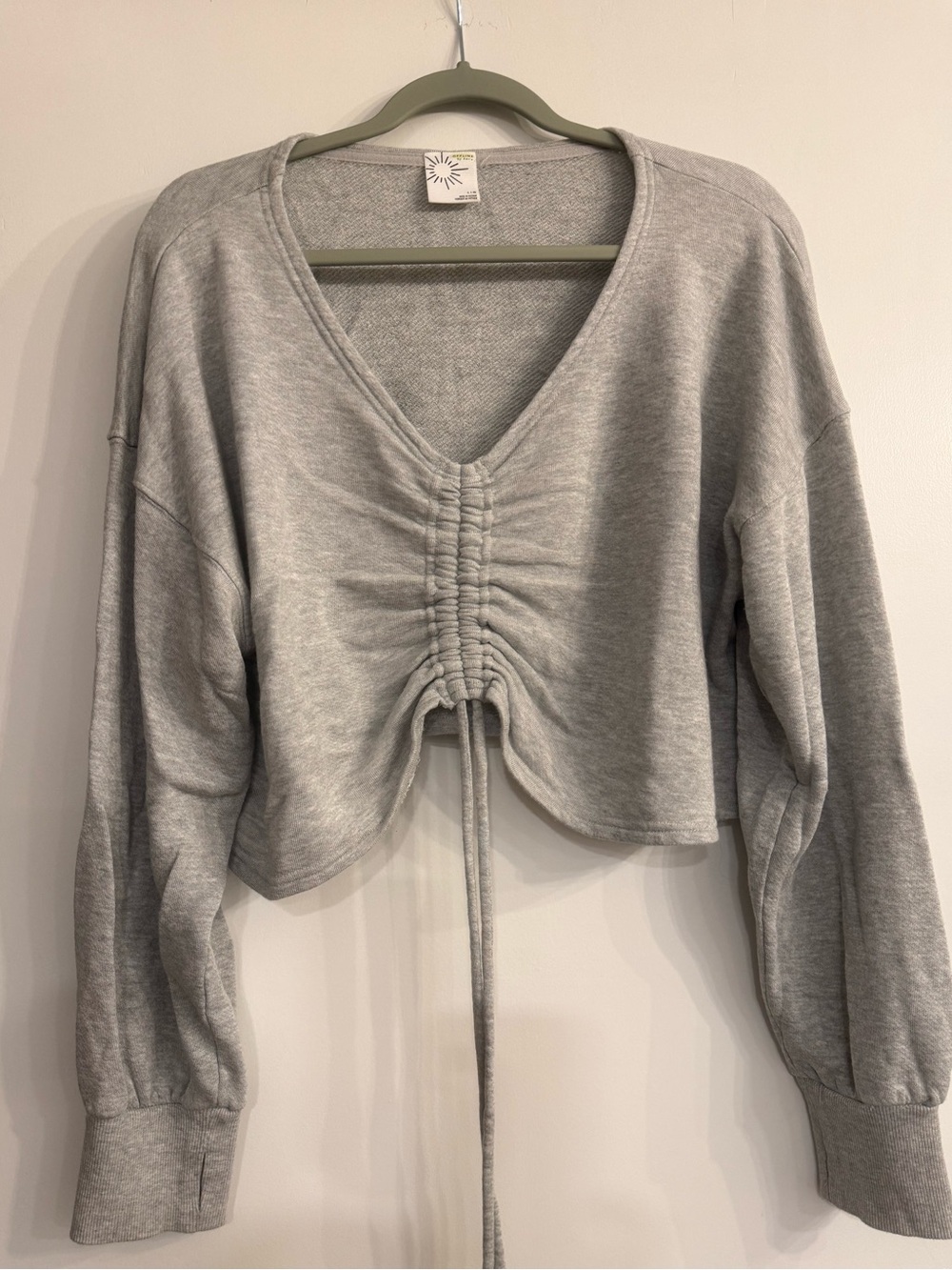 Drawstring Ruched V-Neck Crop Sweatshirt - Picture 2 of 4